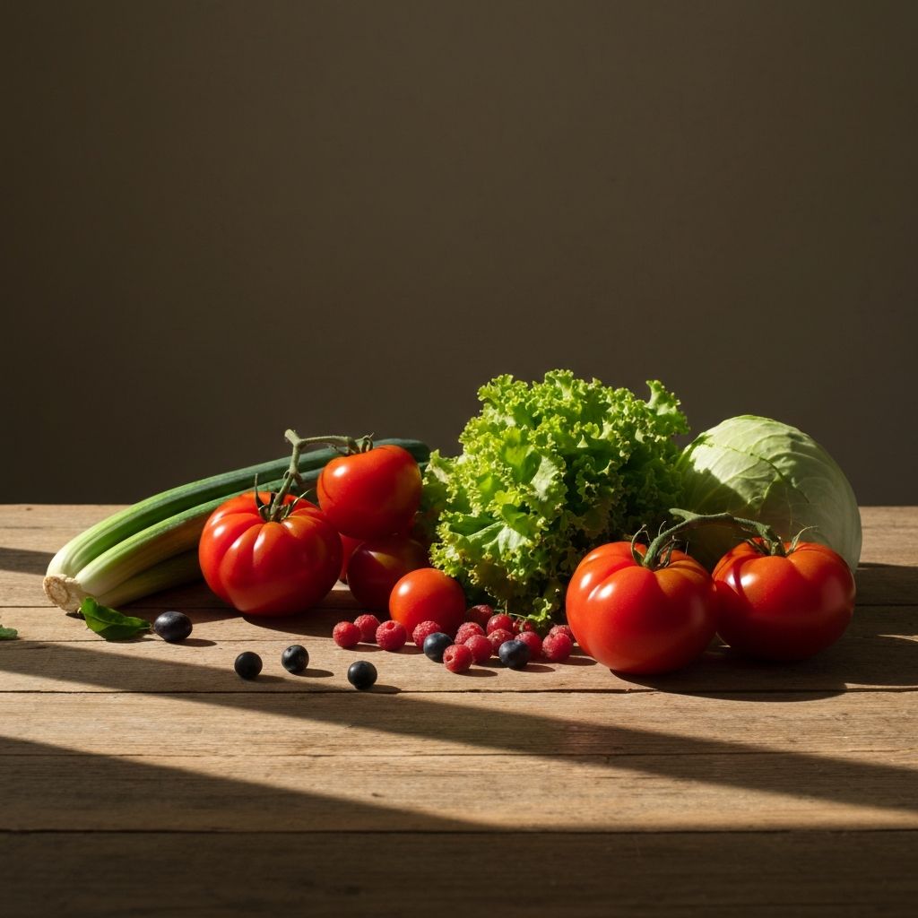 Fresh vegetables and fruits in natural light